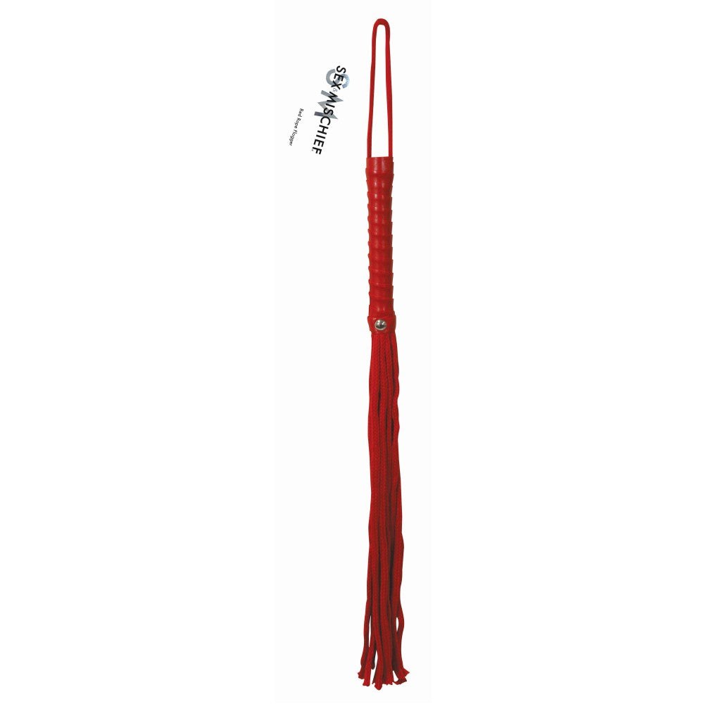 Red Sportsheets Sex & Mischief Rope Flogger with vinyl handle and soft polyester strands for intimate play