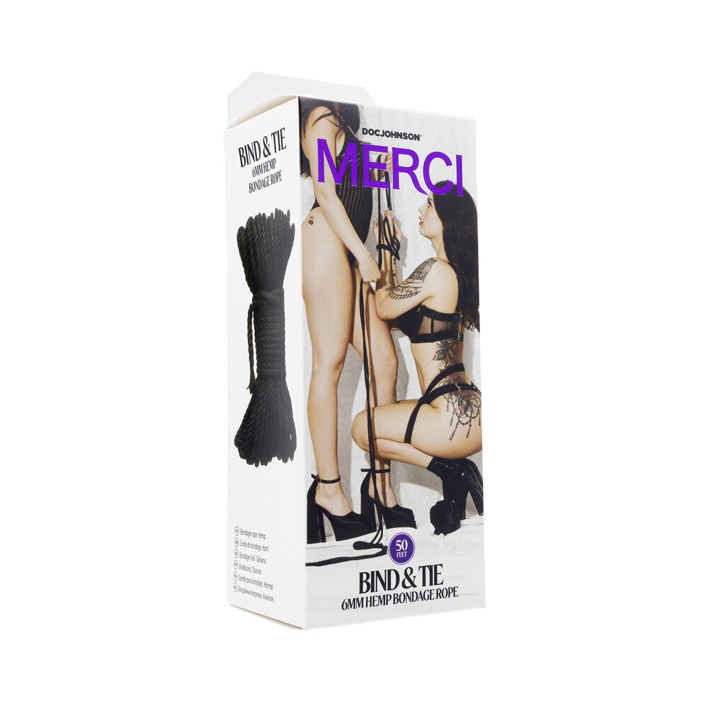 Merci Bind & Tie 6mm Hemp Bondage Rope 50 ft. Black by Bondage & Fetish Toys