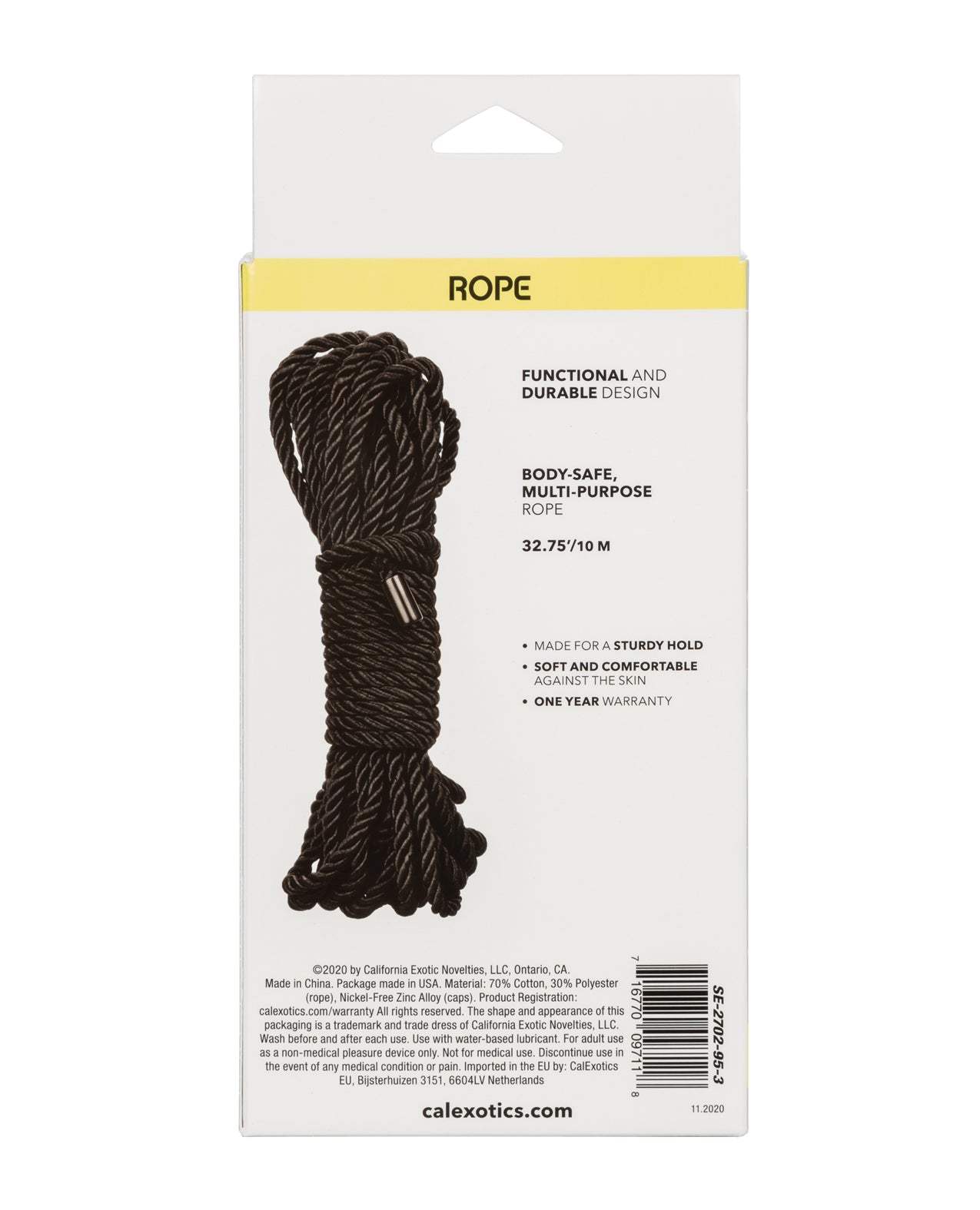 Black Boundless Rope for BDSM play, 32.75 feet, soft cotton-polyester blend, body-safe and durable restraint rope.
