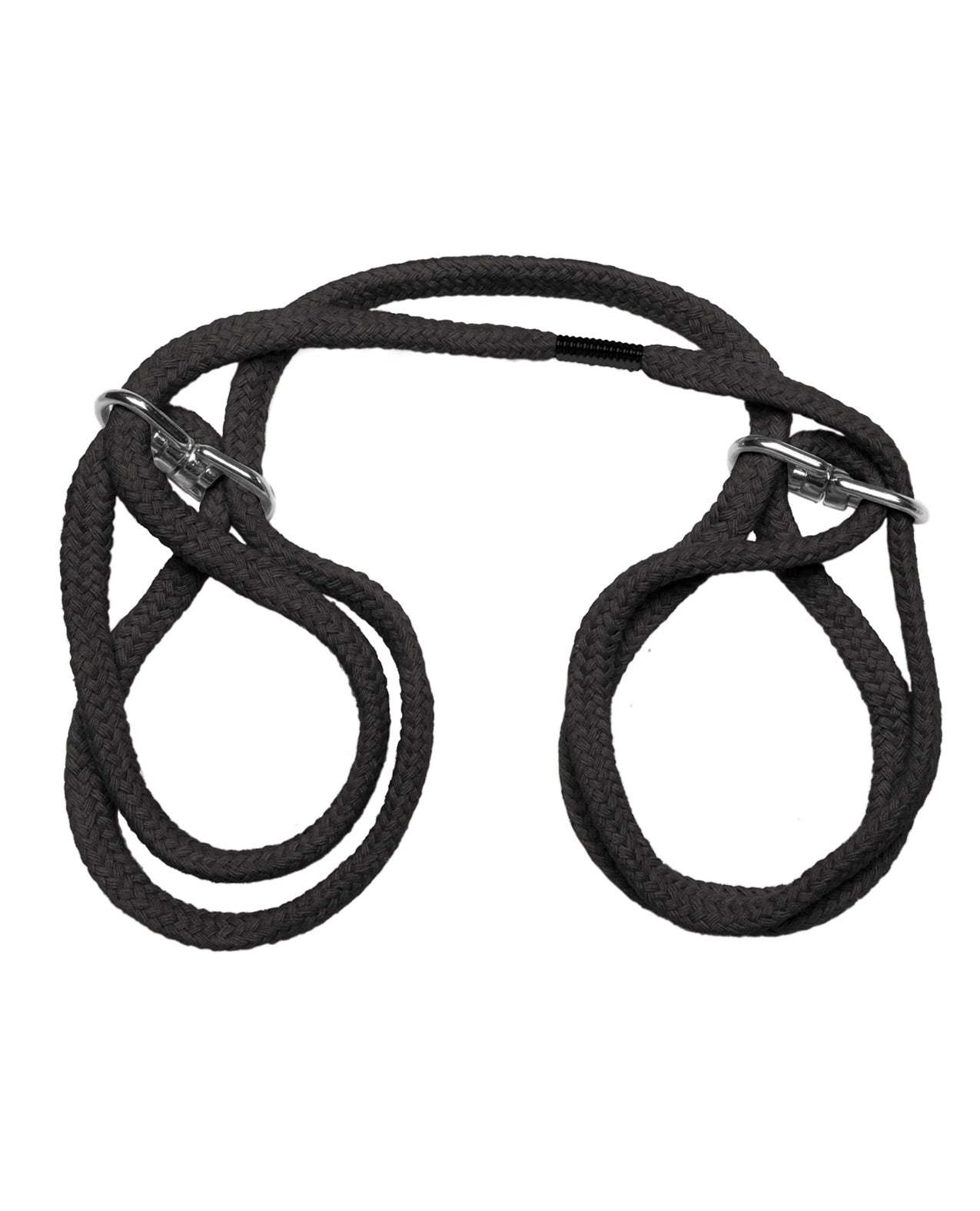Japanese style bondage wrist or ankle black cotton rope with slip-ring design for restraint and comfort