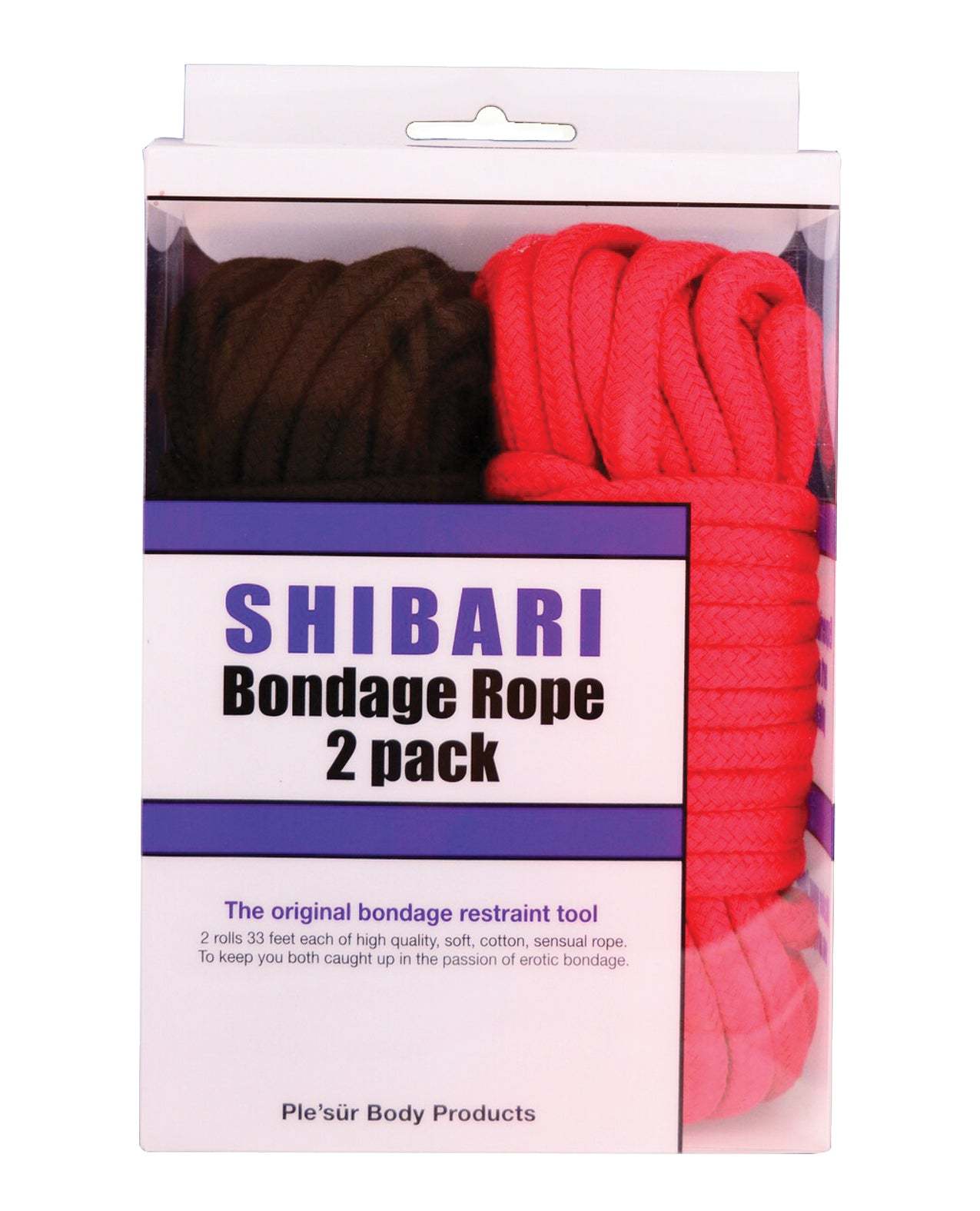 Plesur Cotton Shibari bondage rope 2 pack in black and red, 33 feet each, soft cotton restraint ropes for BDSM play