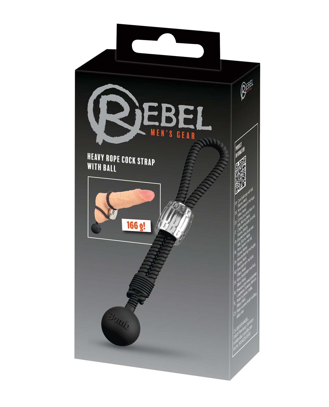 Rebel Heavy Rope Cock Lasso with ball weight in black packaging for enhanced intimate bondage play