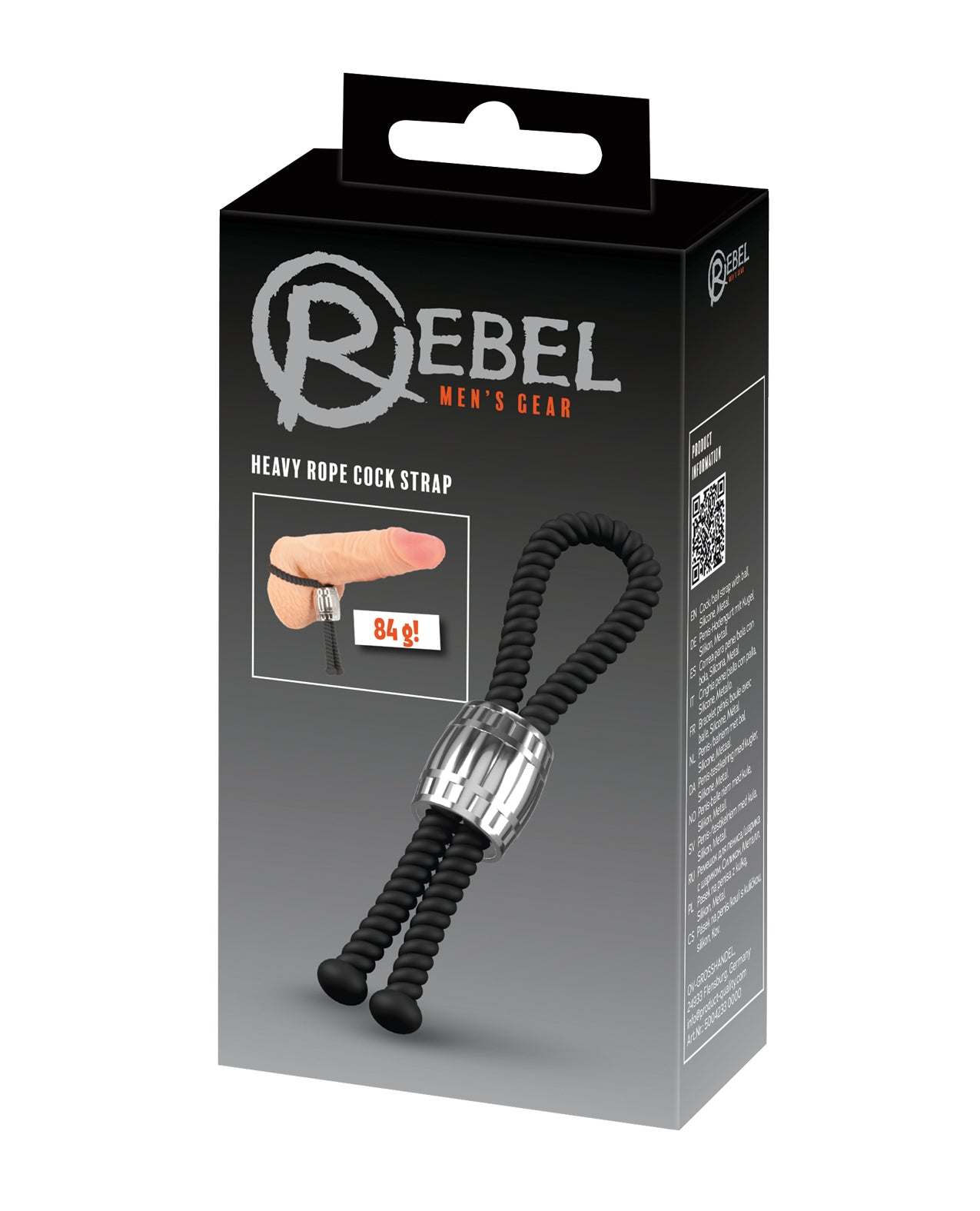 Rebel Heavy Rope Cock Lasso in black with heavy-duty rope and adjustable metal slider for enhanced intimate pleasure.