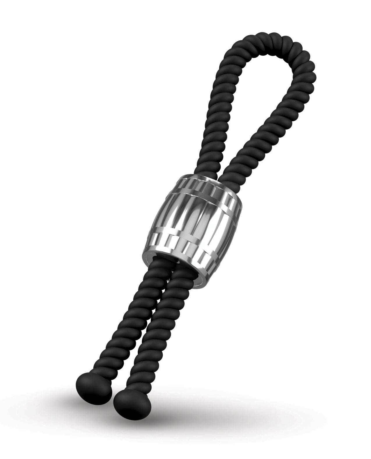 Rebel Heavy Rope Cock Lasso in black with adjustable metal slider and stretchy silicone loop for enhancing intimate pleasure.