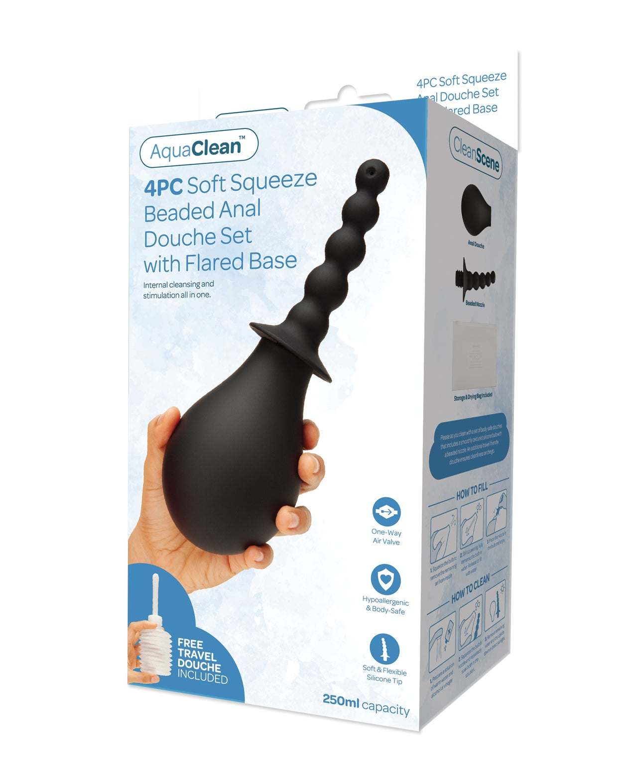 CleanScene 4 Pc Soft Squeeze Beaded Anal Douche Set w/Flared Base by Sexual Wellness
