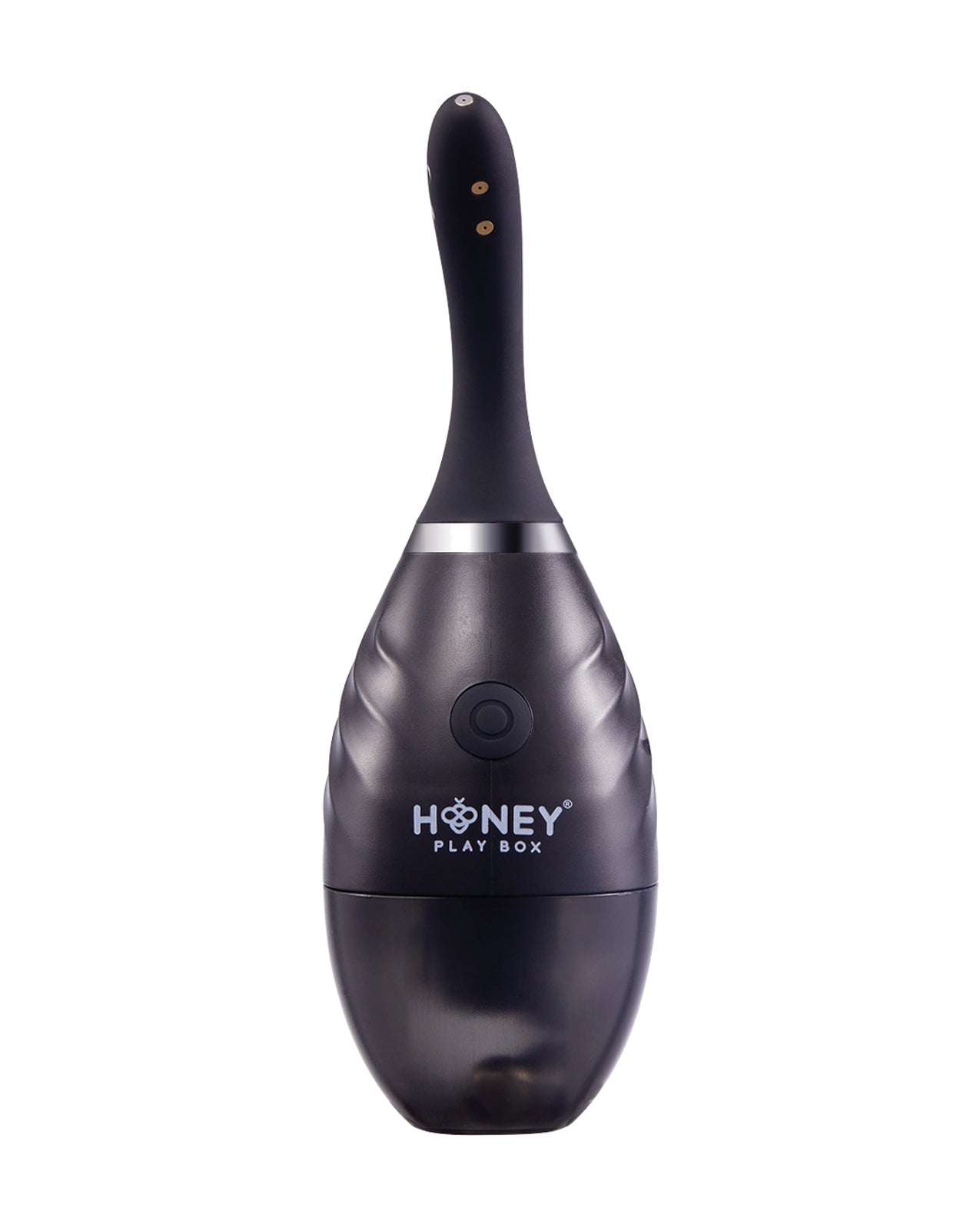 Bulby Auto Spray anal douche system in black with curved nozzle and multiple spray settings for thorough cleansing.