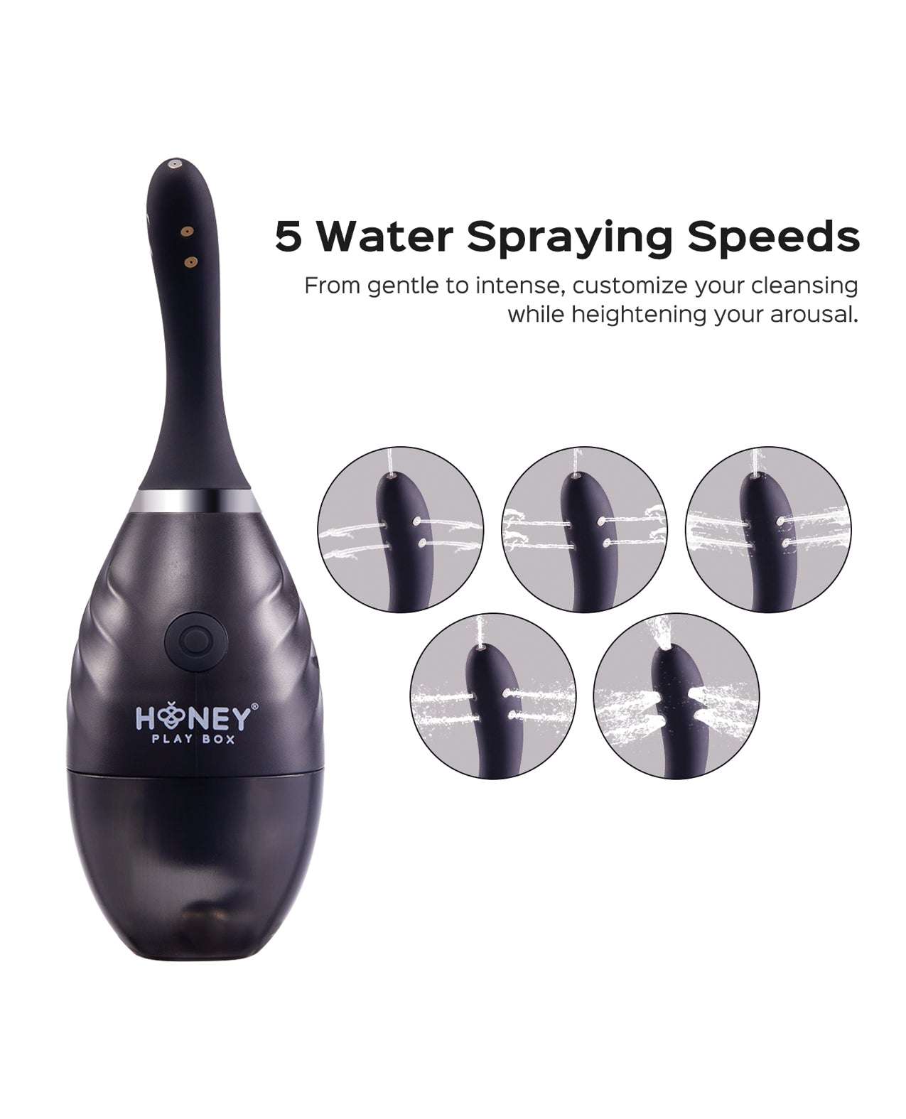 Black Bulby Auto Spray anal douche system with 5 water spraying speeds and curved nozzle for thorough cleansing