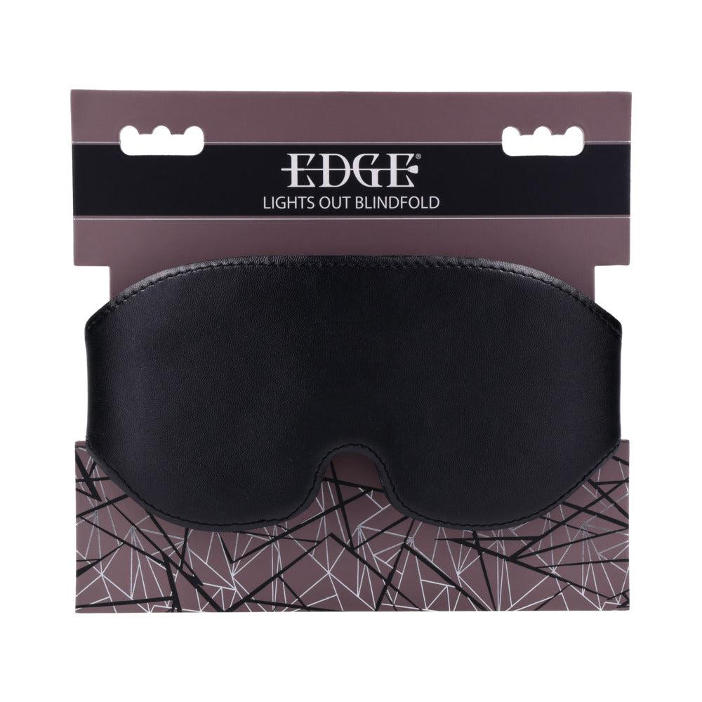 Sportsheets Edge Lights Out Blindfold in black faux leather with memory foam for total blackout and comfort