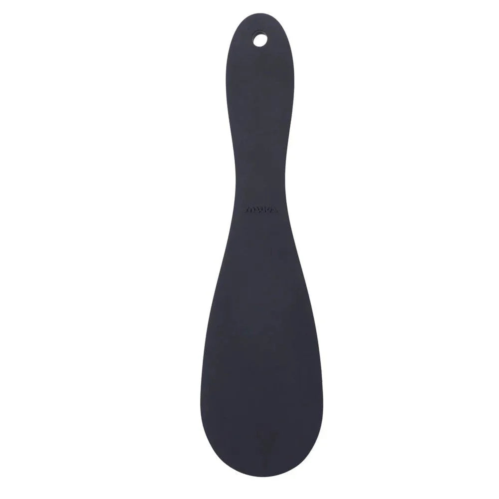 Tantus Pelt Paddle in onyx black silicone with smooth rounded edges and hanging hole