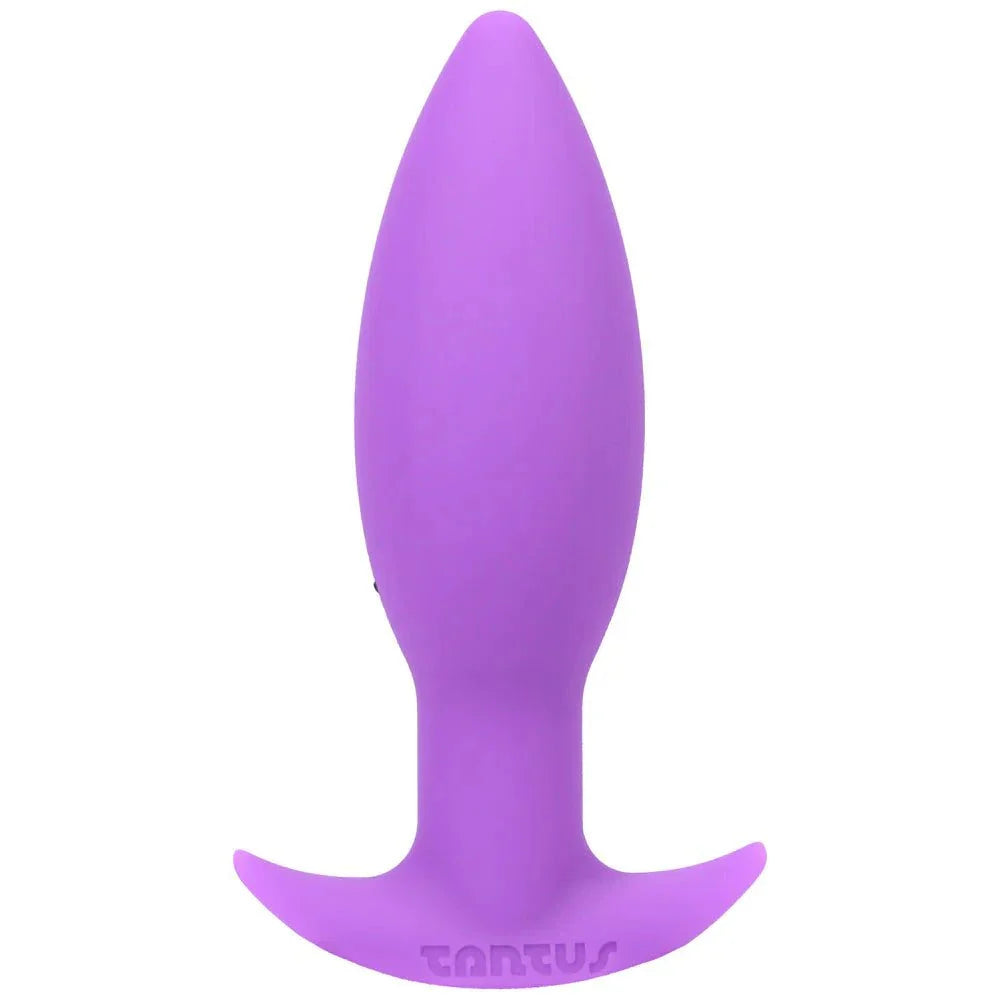 Purple Tantus Neo Anal Plug made of smooth, medical-grade silicone with tapered design and curved base for comfort and stability.