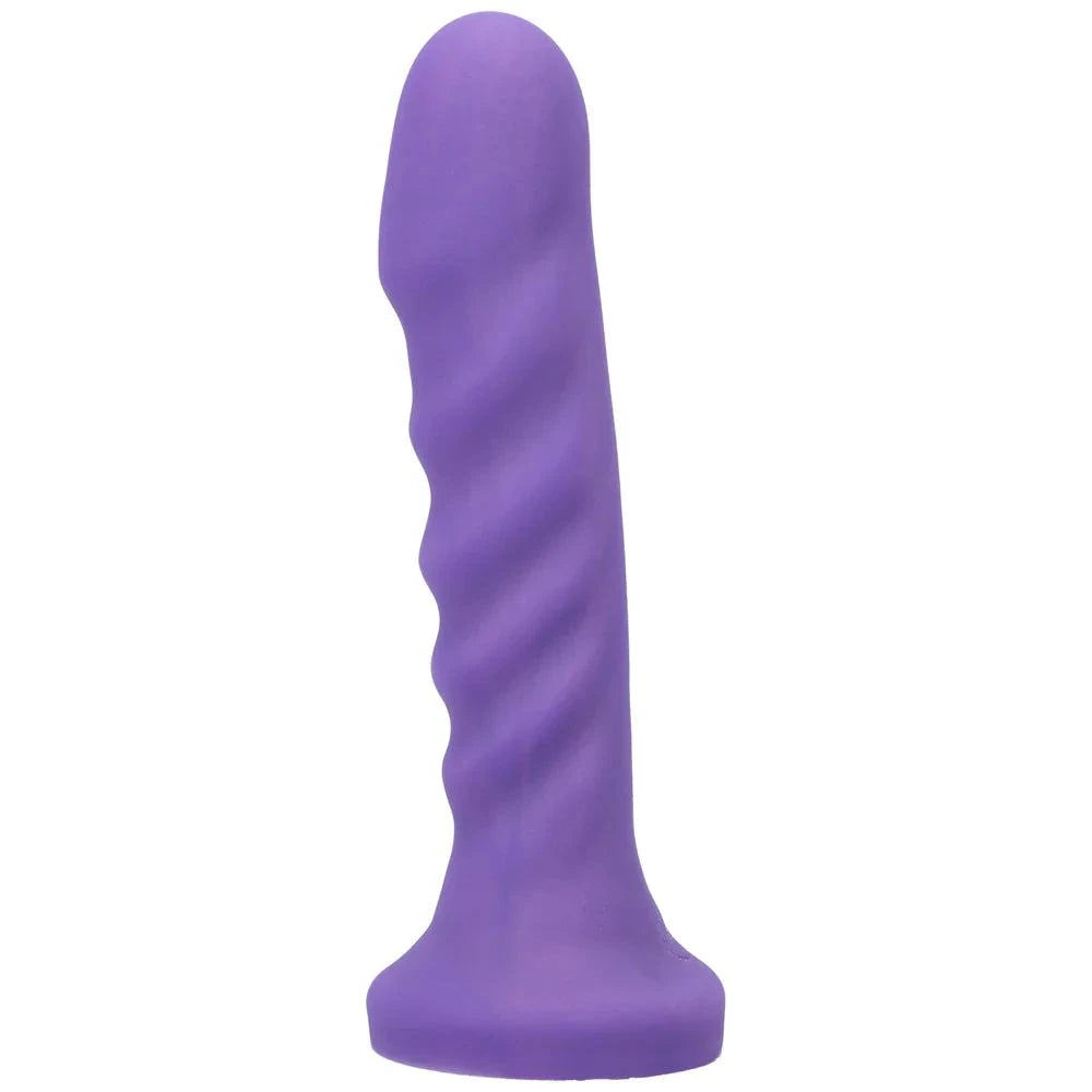 Tantus Echo Vibrating Dildo in amethyst purple with sculpted head and textured shaft for G-spot stimulation, made from ultra-premium silicone.
