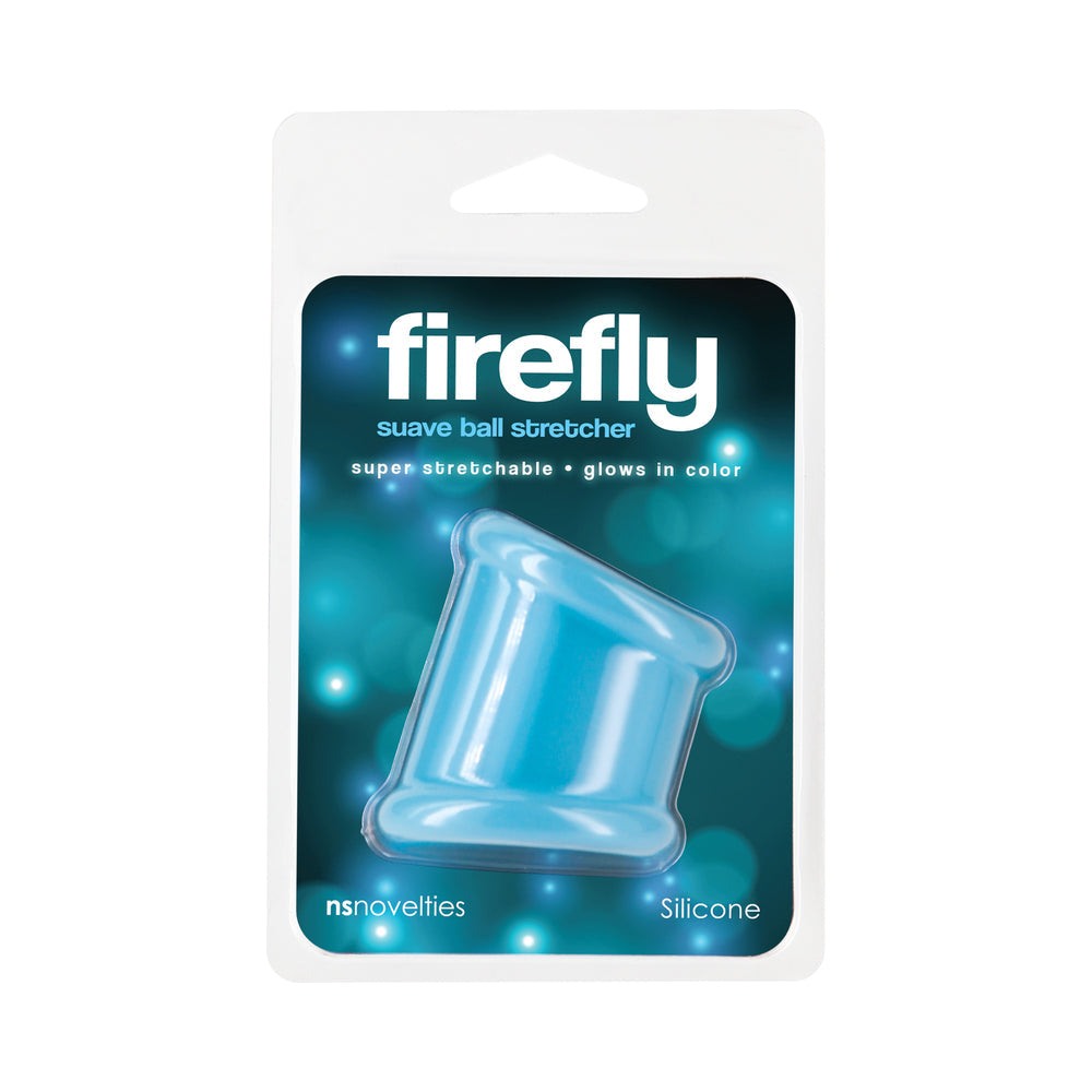 Firefly Suave blue glow-in-the-dark silicone ball stretcher in packaging