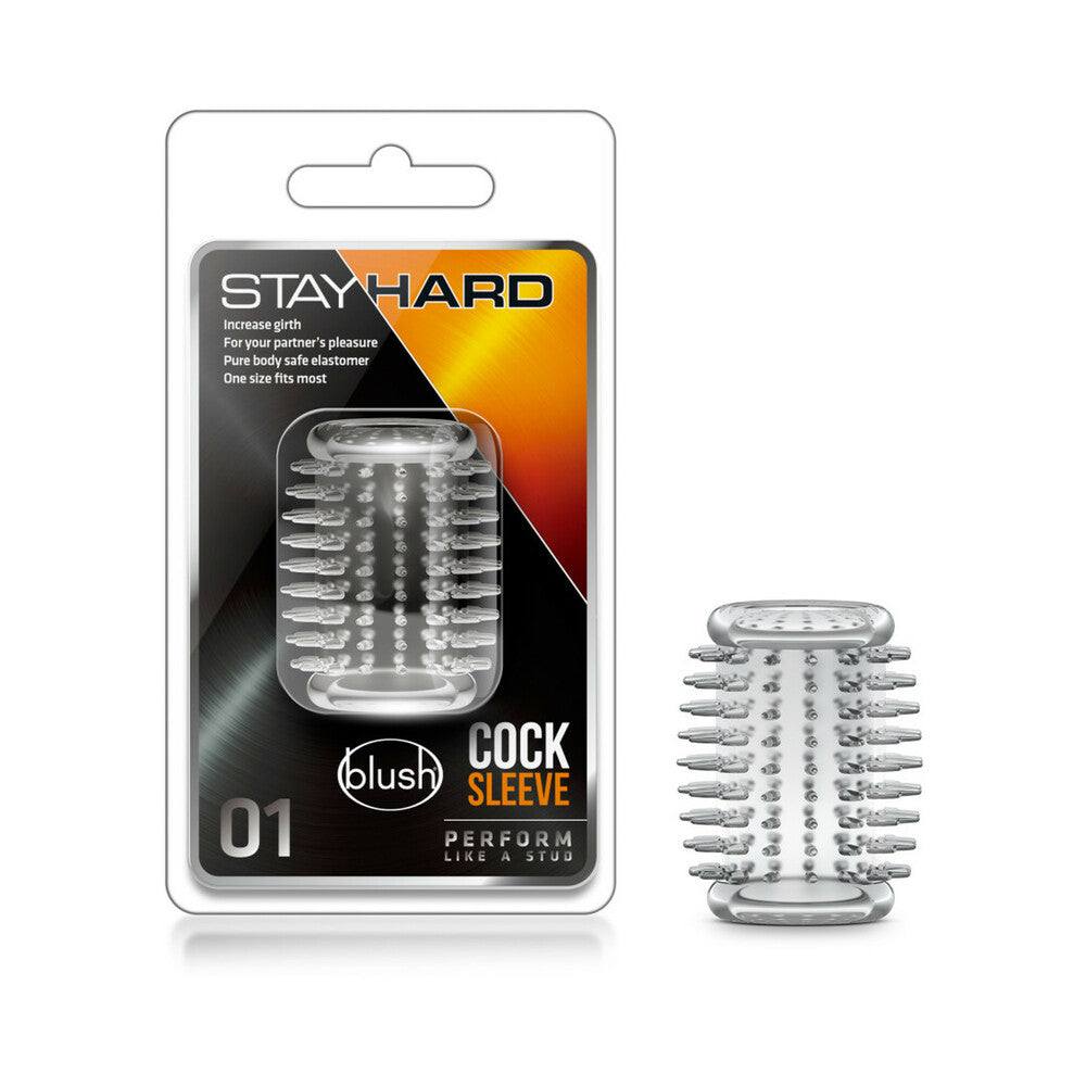 Stay Hard Cock Sleeve clear penis enhancer with soft ticklers for increased girth and pleasure, one size fits most.