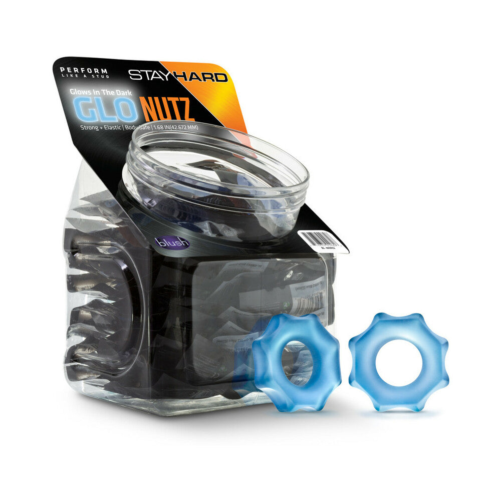 Stay Hard Glo Nutz Cockring 40-Piece Display Fishbowl Blue by Cock & Balls