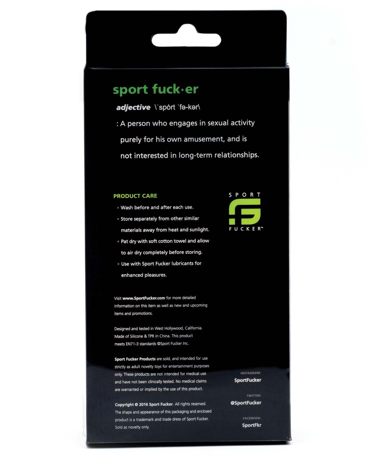 Sport Fucker Ergonomic Ball Stretcher Kit packaging back with product care info and logo