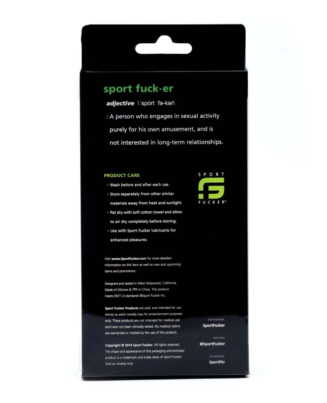 Sport Fucker Ergonomic Ball Stretcher Kit packaging with product care instructions and logo