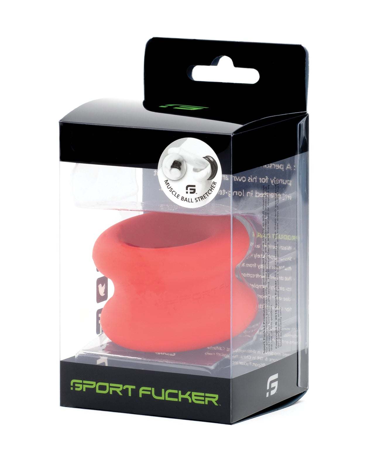 Sport Fucker Silicone Muscle Ball Stretcher in red, thick and comfortable silicone design in retail packaging