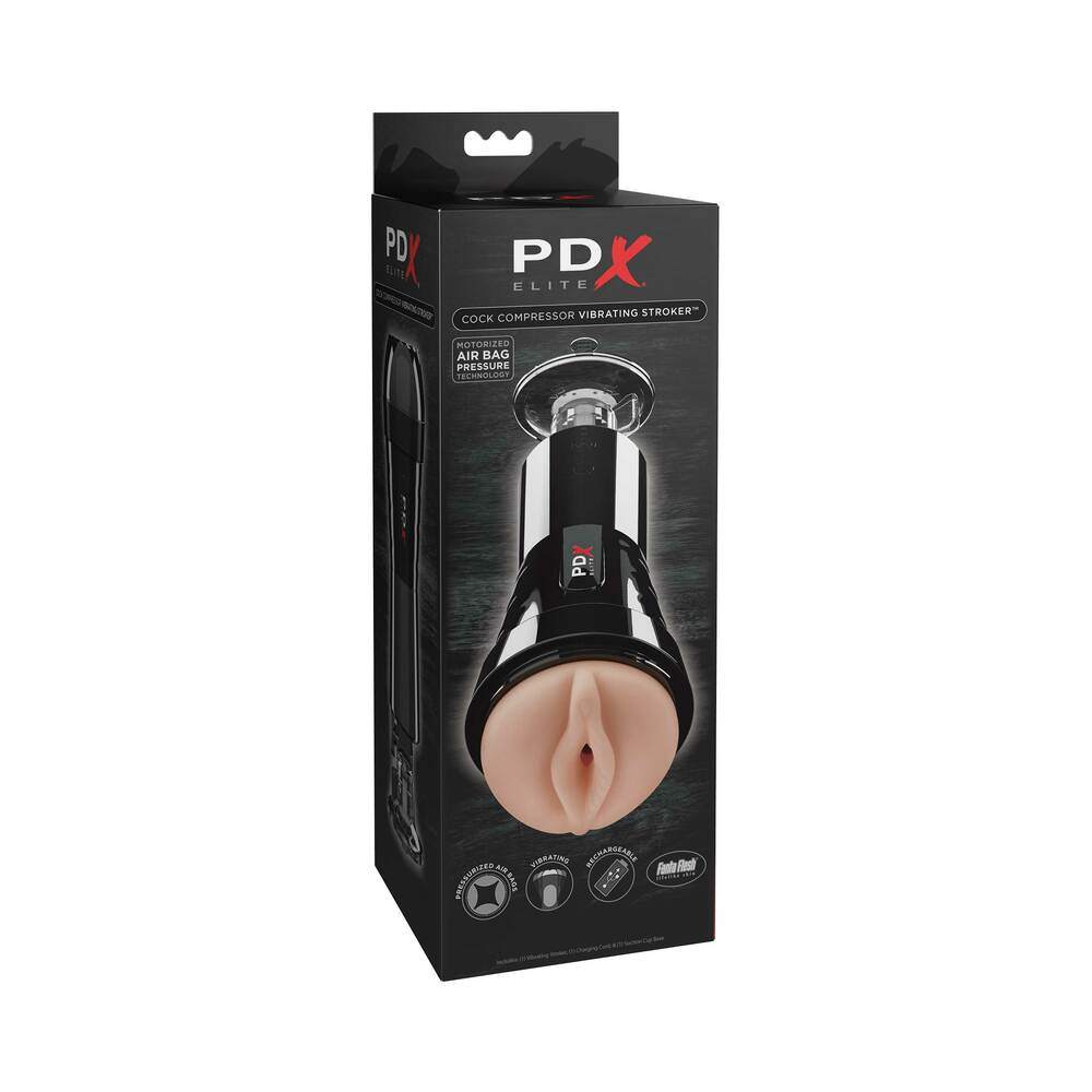 PDX Elite Cock Compressor Rechargeable Vibrating Stroker With Hands-Free Suction Cup Beige/Black by Masturbators and Strokers