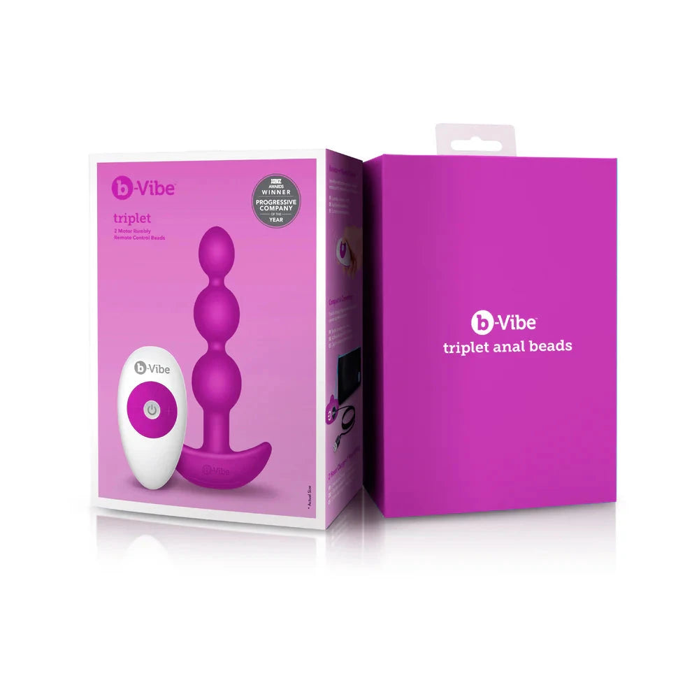 b-Vibe Triplet Rechargeable Remote-Controlled Vibrating Anal Beads Plug Fuchsia by Anal Toys & Stimulators