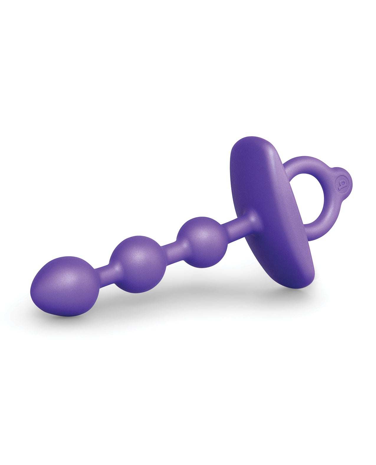 b-Vibe Zip Silicone Anal Beads in purple with tapered silicone beads and finger ring handle for beginner anal play