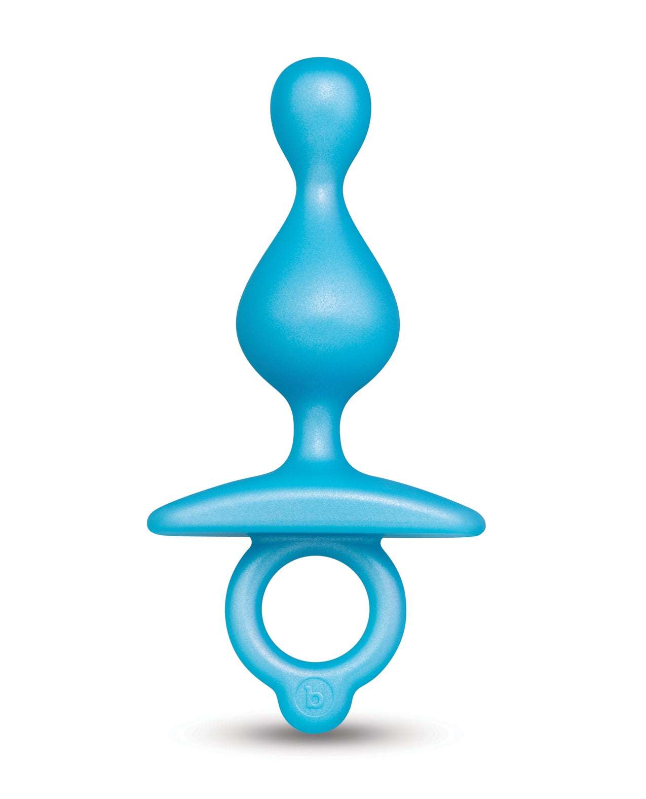 b-Vibe Pop Silicone anal beads in blue with graduated shape and finger loop base for safe, comfortable use