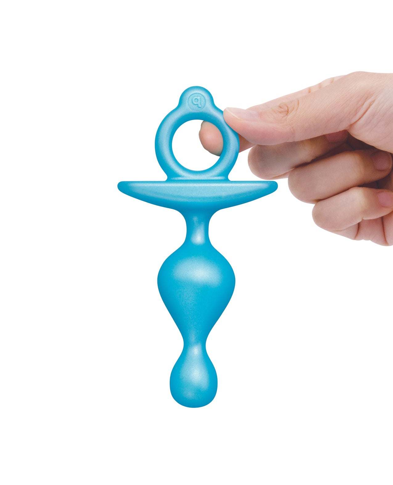 b-Vibe Pop Silicone anal beads in blue with finger loop for easy control and safe, flexible use