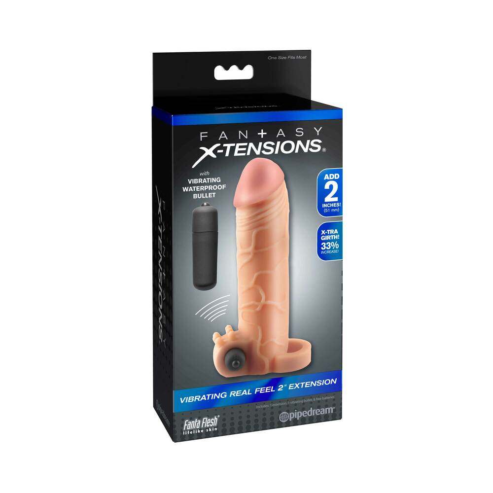 Fantasy X-tensions vibrating 2-inch beige extension with ball strap and waterproof bullet for enhanced pleasure
