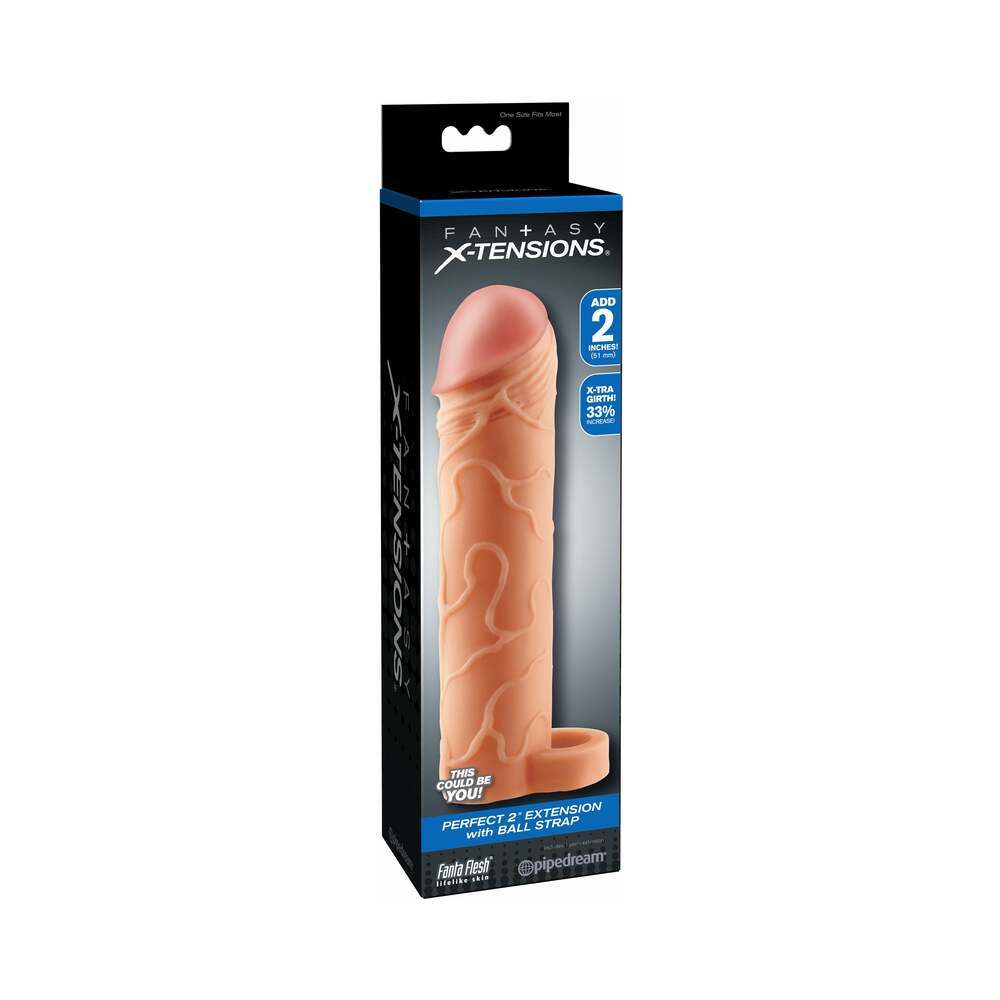 Fantasy X-tensions Perfect 2 in. Extension With Ball Strap Beige by Cock & Balls
