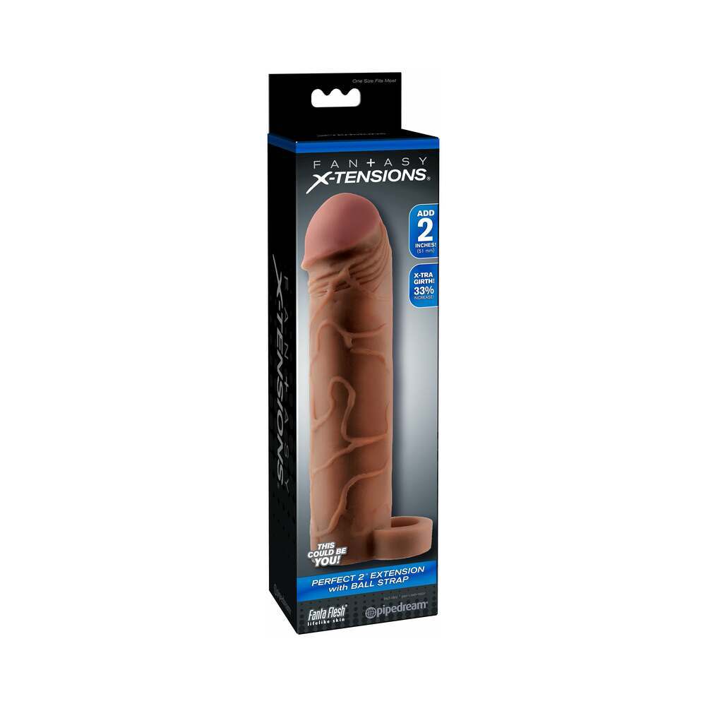 Fantasy X-tensions Perfect 2 in. Extension With Ball Strap Brown by Cock & Balls