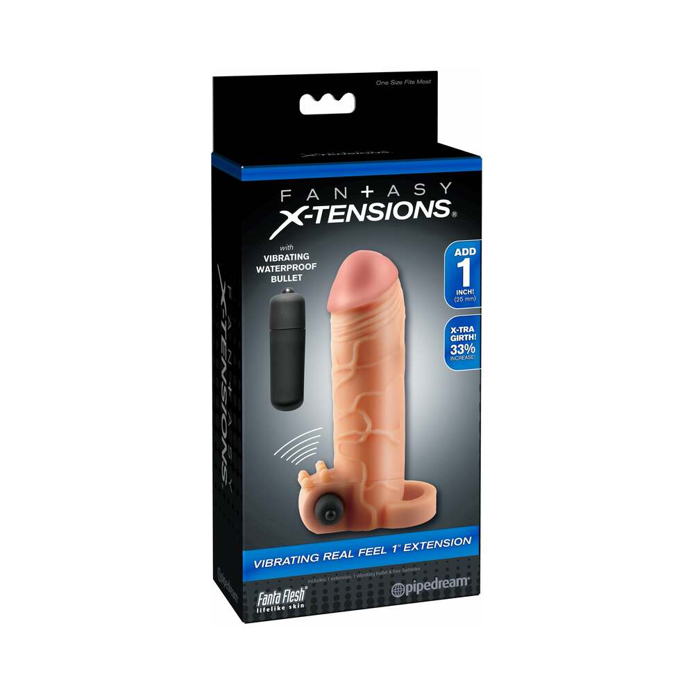 Fantasy X-tensions Vibrating Real Feel 1 in. Extension With Ball Strap Beige by Cock & Balls