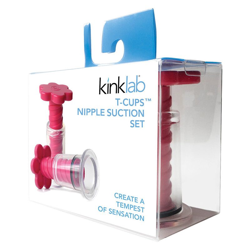 KinklabT-Cups nipple suction set with screw vacuum design in clear and pink plastic packaging