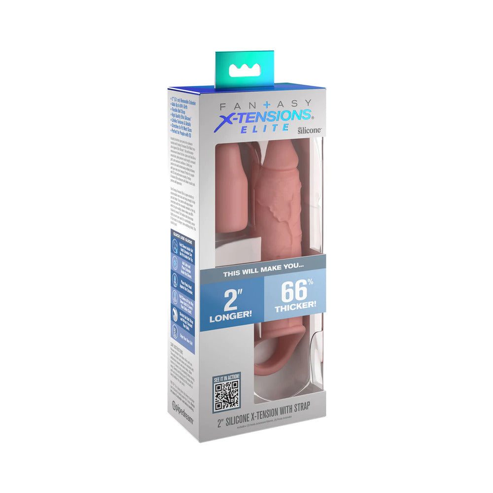 Fantasy X-tensions Elite 6 in. Silicone Extension with Strap & 2 in. Extender Beige by Cock & Balls