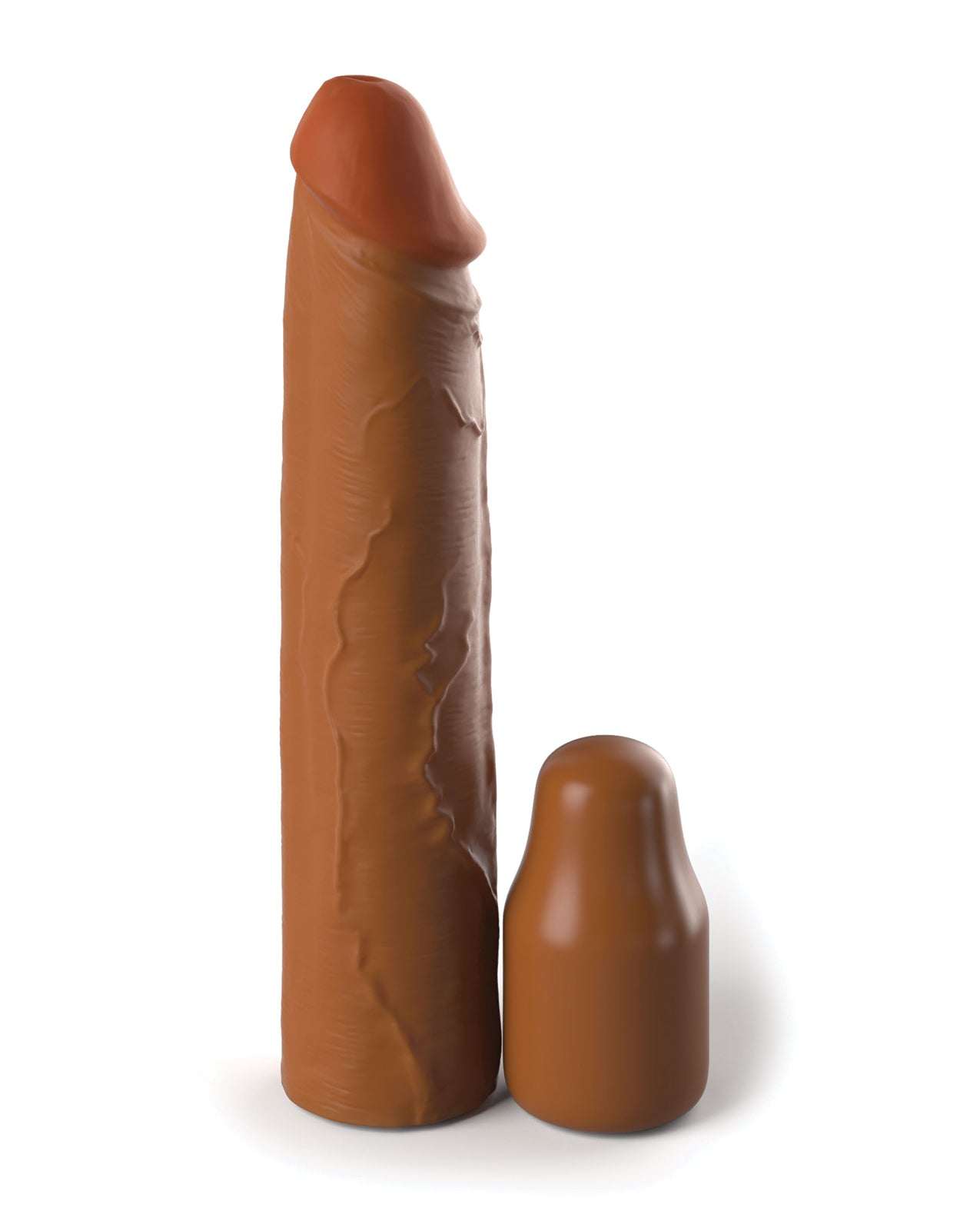 Fantasy X-tensions Elite 8-inch tan silicone penis sleeve with 2-inch plug for enhanced intimate performance