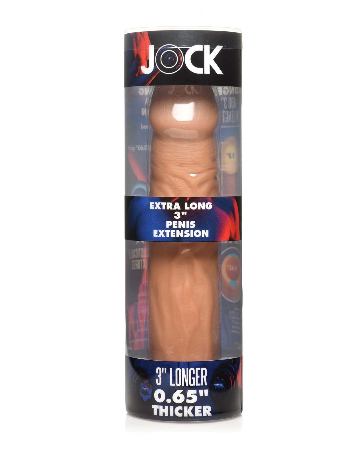 Curve Toys Jock Extra Long 3-inch realistic penis extension sleeve in clear packaging