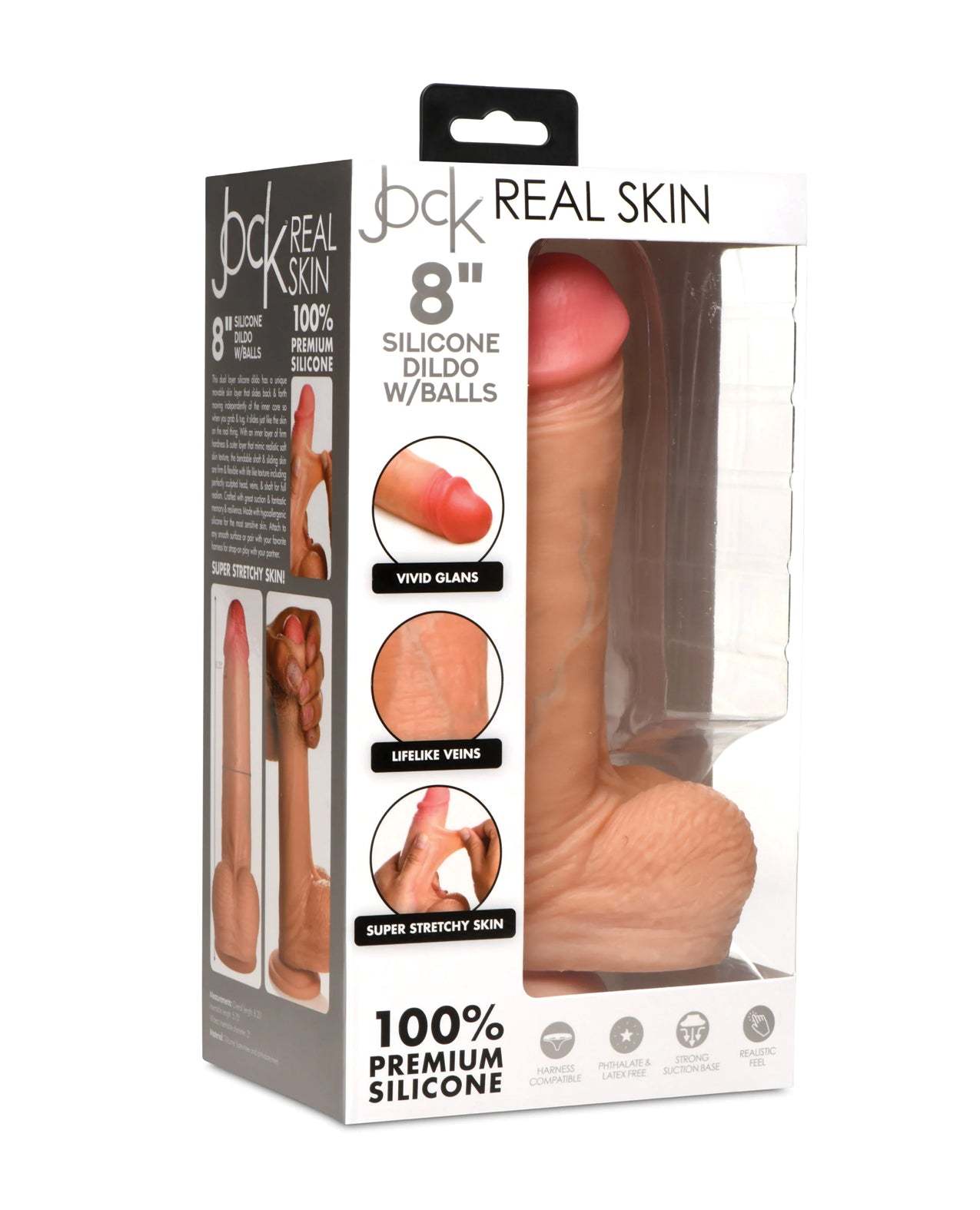 Curve Toys Jock 8-inch lifelike silicone dildo with balls and suction cup base in realistic skin tone