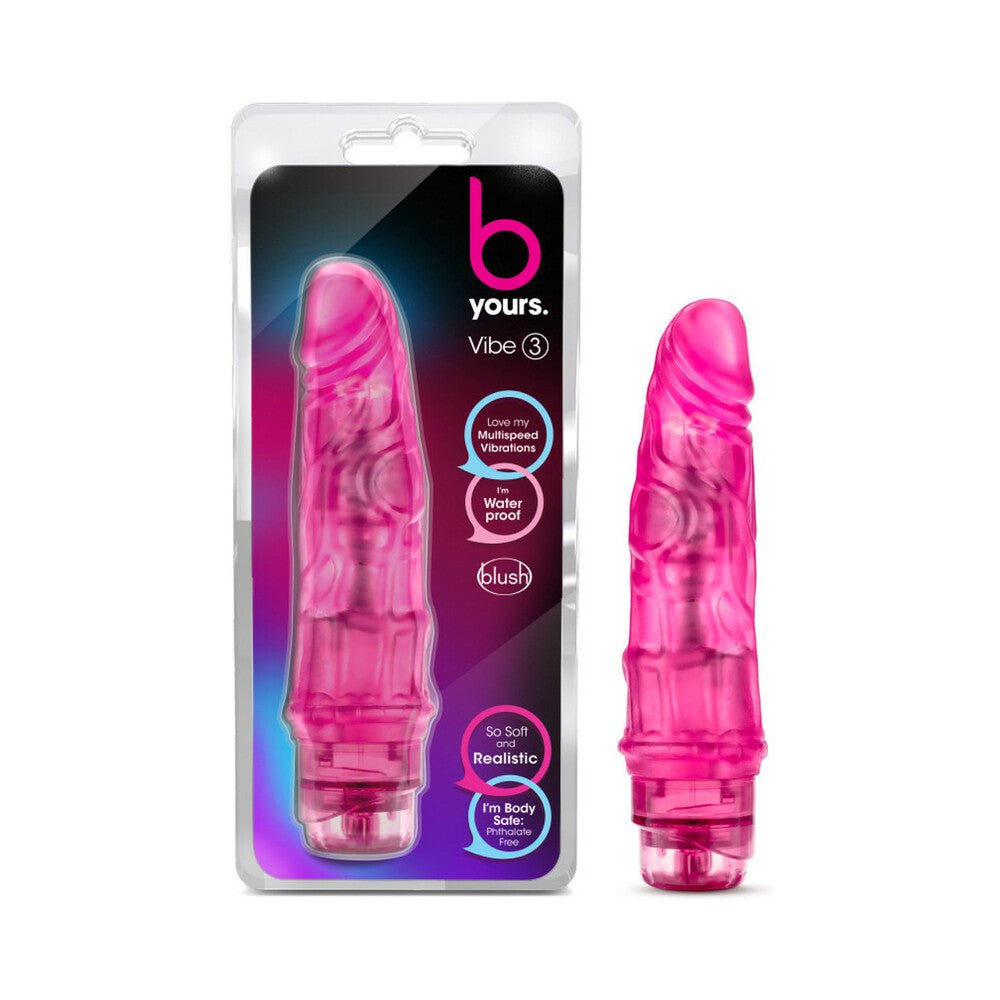 B Yours Vibe 3 realistic 7.75 inch pink vibrating dildo with flexible shaft and multi-speed waterproof vibrations