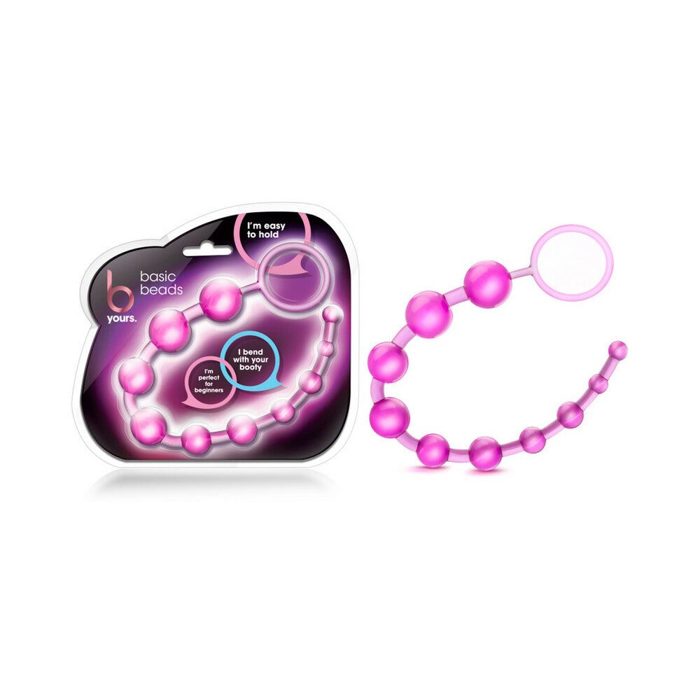 B Yours Basic Beads 12.75 in. pink anal beads with flexible jelly material and loop handle for easy insertion and removal.