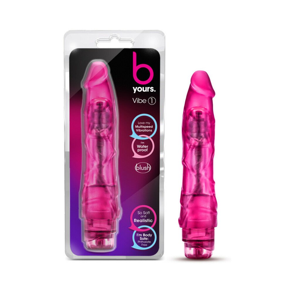 B Yours Vibe 1 realistic 9-inch pink vibrating dildo with multispeed settings and waterproof design