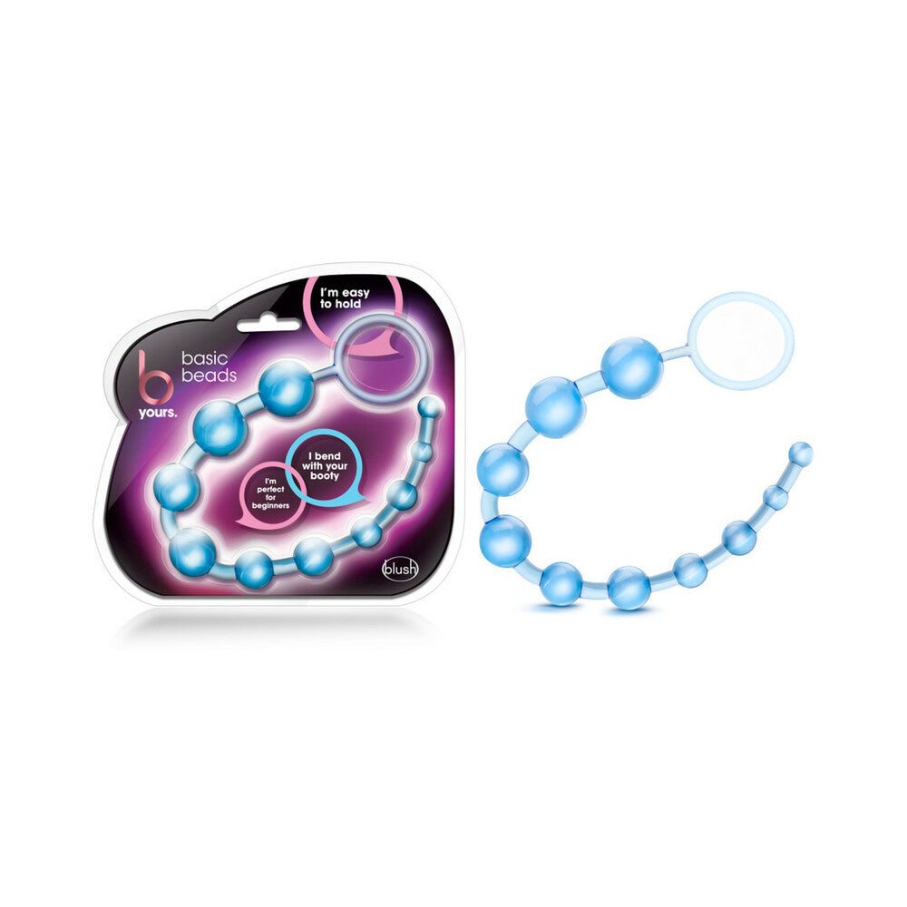 Blue B Yours Basic Beads 12.75-inch flexible anal beads with loop handle and gradual sizing for beginner to advanced use