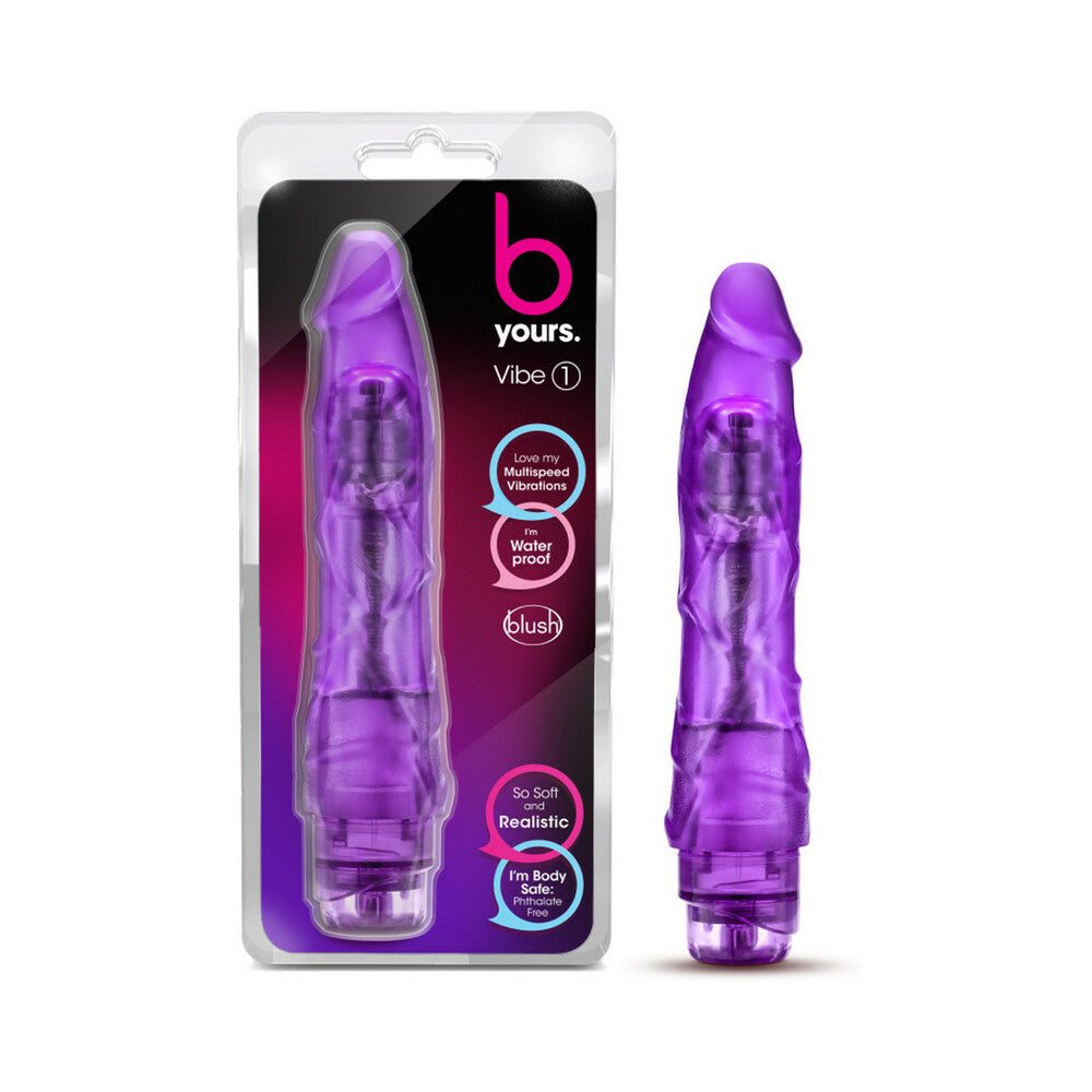 B Yours Vibe 1 purple realistic 9-inch vibrating dildo with multi-speed settings and waterproof design
