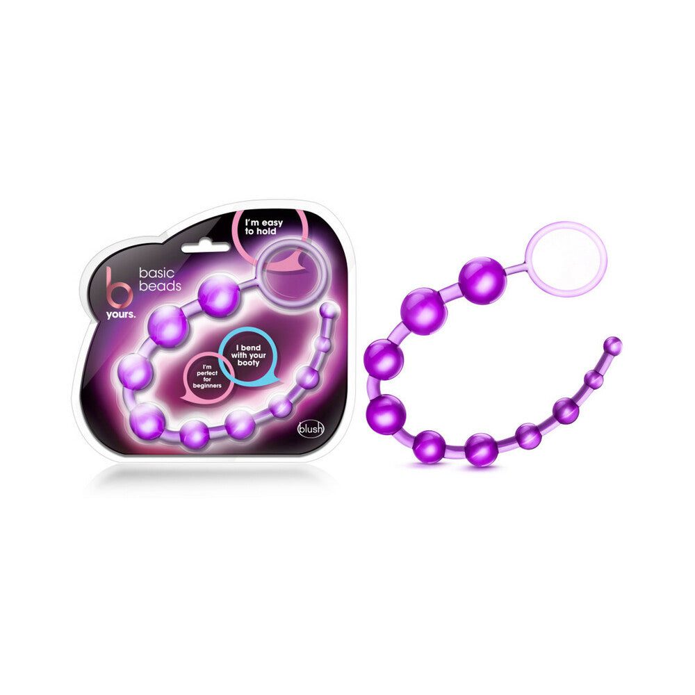 Purple B Yours Basic Beads 12.75 inch anal beads with graduated design and loop handle in packaging and outside view