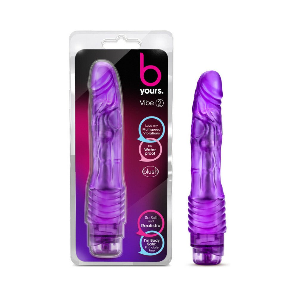 B Yours Vibe 2 realistic 9-inch purple vibrating dildo with lifelike veins and multi-speed waterproof design