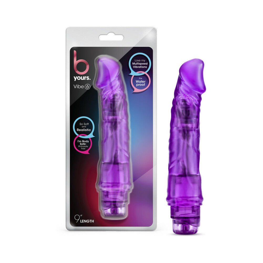 B Yours Vibe 6 9.25 inch purple realistic vibrating dildo with multispeed and waterproof design