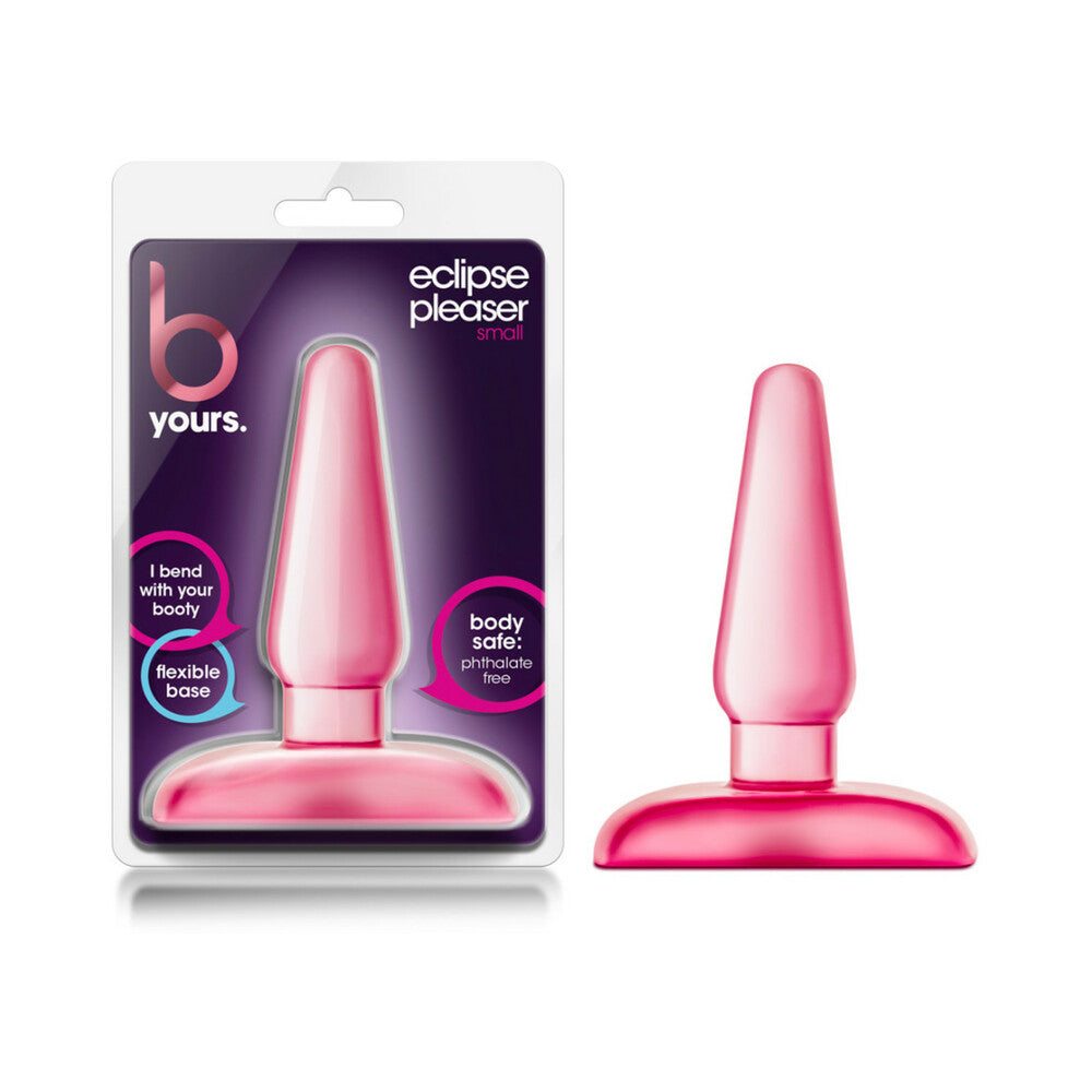 B Yours Eclipse Pleaser small pink anal plug with tapered design and flexible base, body-safe PVC, phthalate-free.