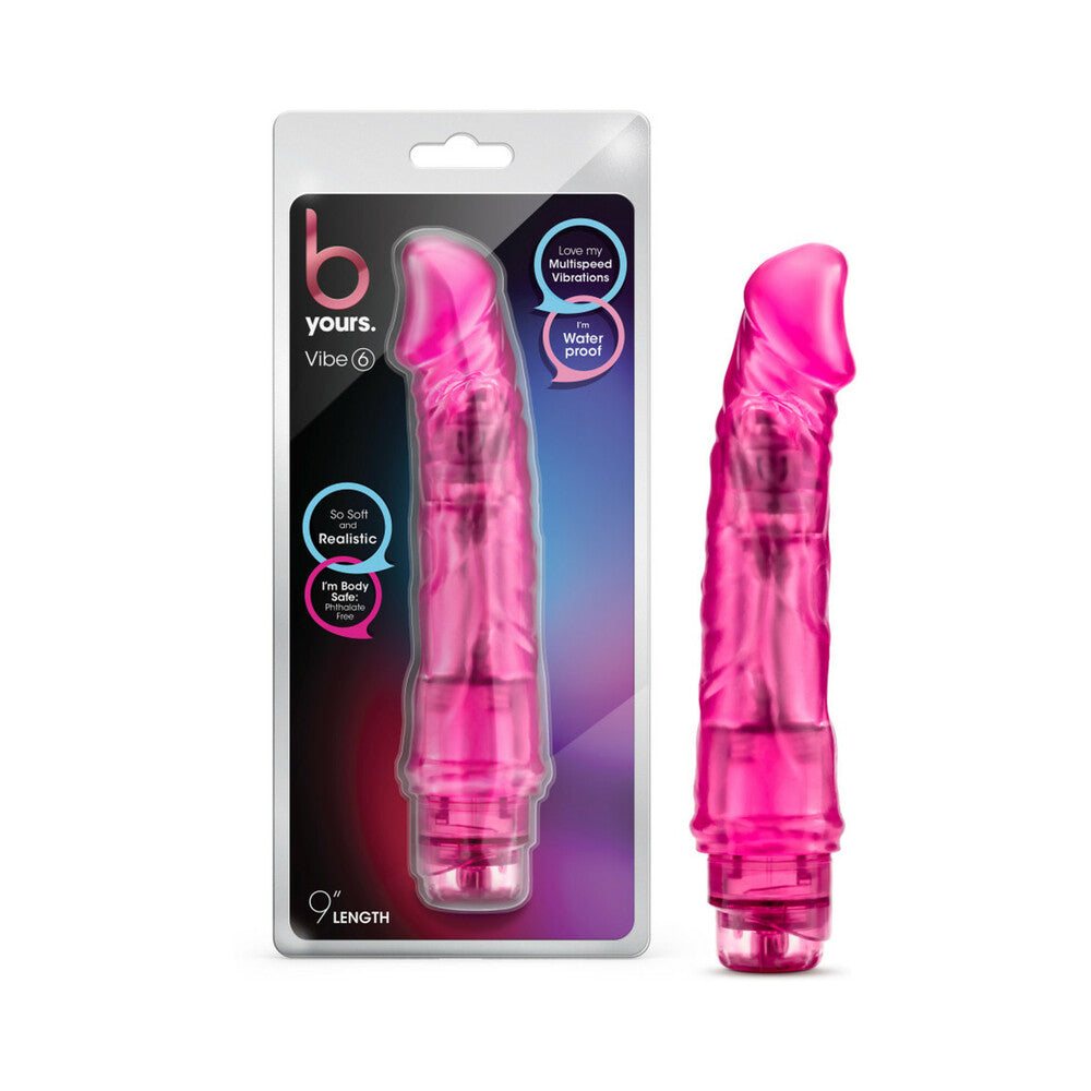 Pink B Yours Vibe 6 realistic 9.25-inch vibrating dildo with multispeed and waterproof design