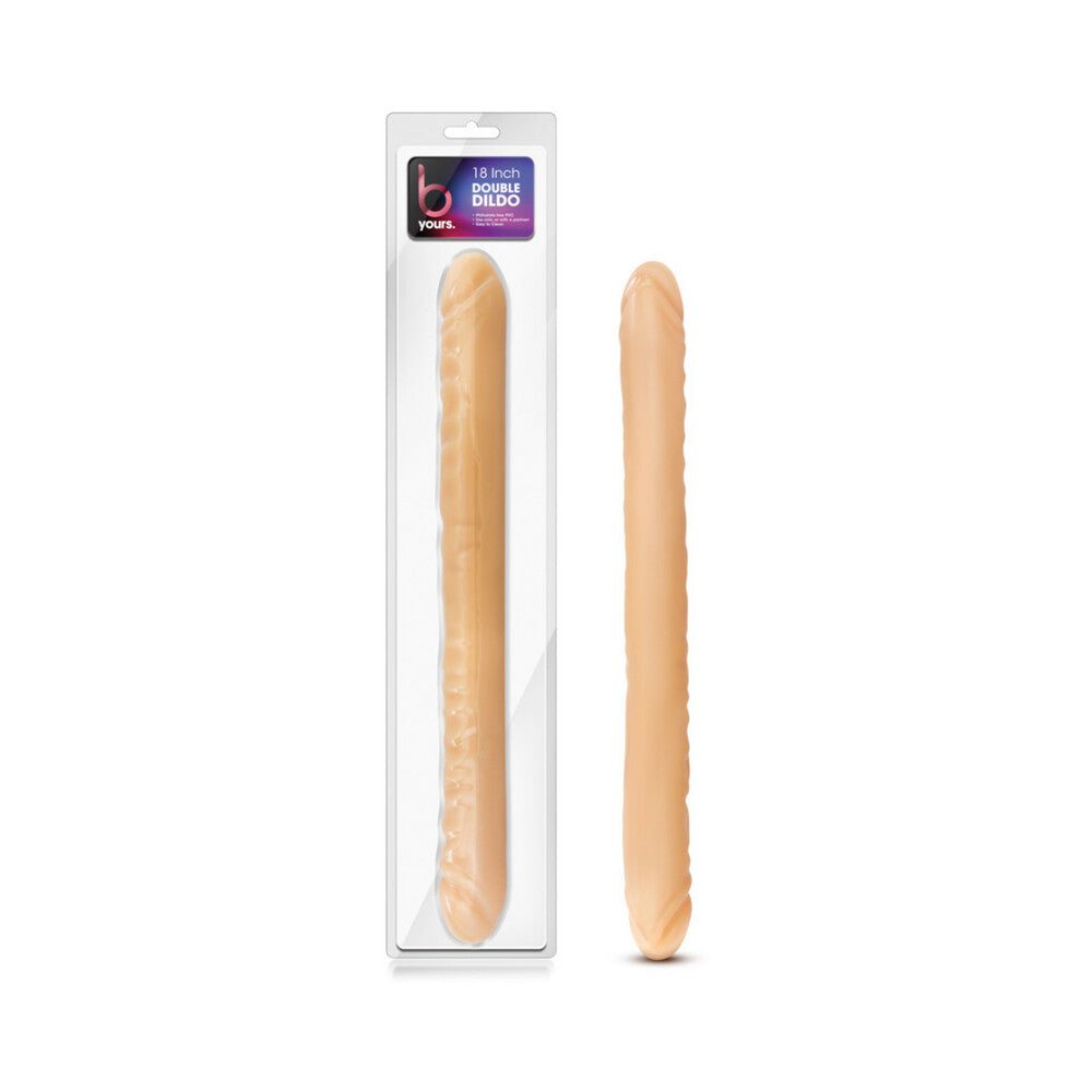 B Yours Double Dildo in flesh tone, double-ended with realistic texture for versatile intimate pleasure.