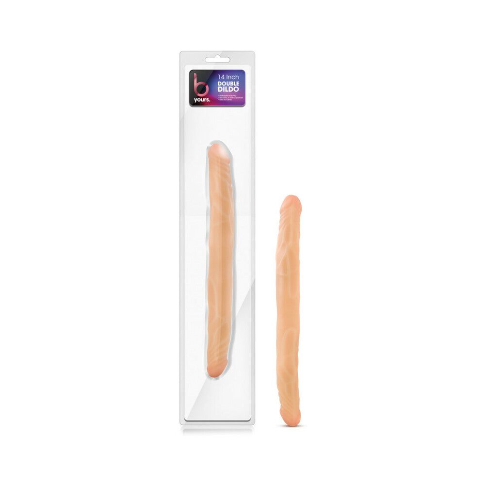 B Yours Double Dildo in flesh tone, flexible double-ended design for versatile intimate pleasure and shared experiences.