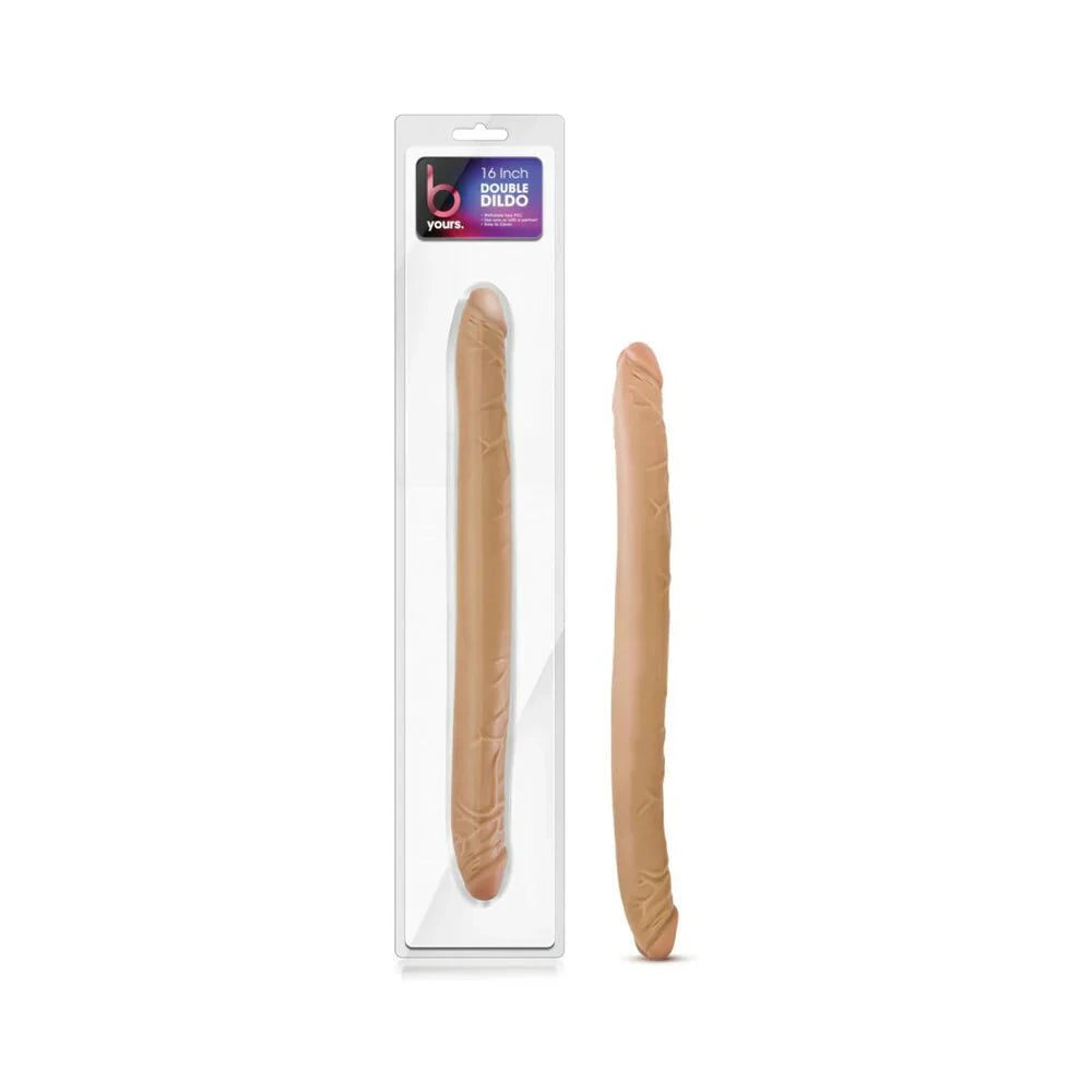 B Yours Double Dildo in realistic skin tone with dual-ended design for versatile pleasure and waterproof use
