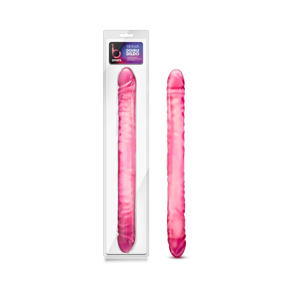 B Yours Double Dildo in pink, 18-inch double-ended realistic design, body-safe PVC for versatile pleasure and easy cleaning.
