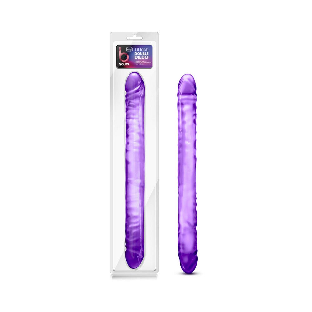 B Yours Double Dildo in purple, double-ended, flexible, body-safe PVC, waterproof adult toy for versatile pleasure